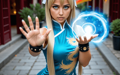 Chun-Li From Street Fighter Cosplay Character Costume Performing Her Kikoken Energy Ball