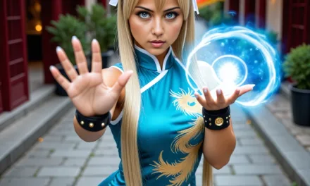 Chun-Li From Street Fighter Cosplay Character Costume Performing Her Kikoken Energy Ball